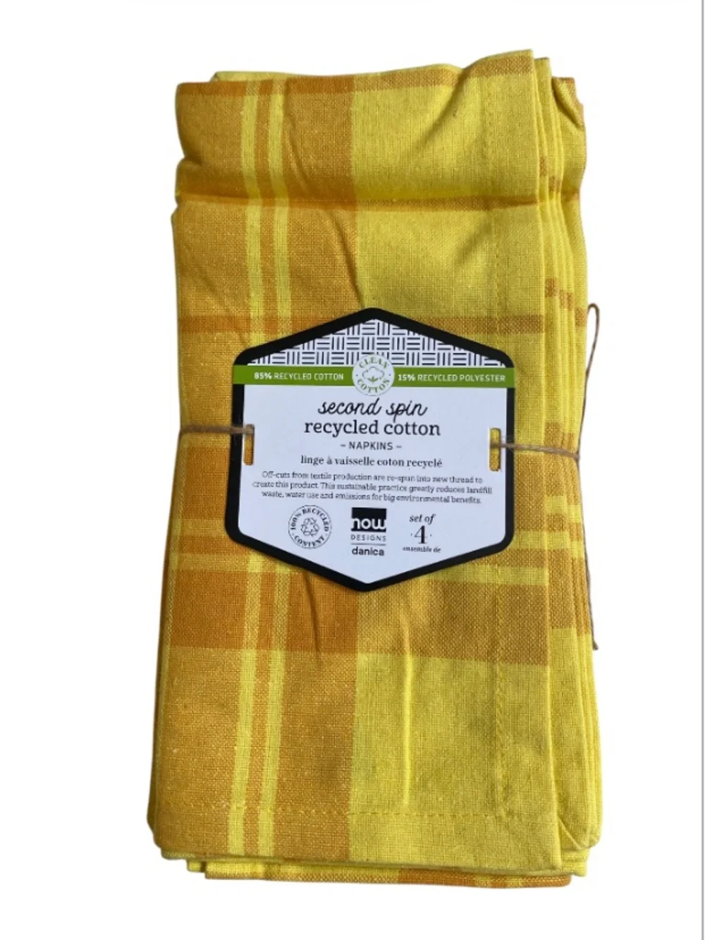 Danica Second Spin Yellow Plaid Cotton Table Linens Set 2 (4) Total of 8 NWT